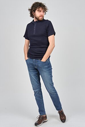 Saint Martin Erkek Yaka Düğmeli Slim Fit T-Shirt 4013400 Lacivert