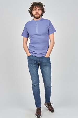 Saint Martin Erkek Yaka Düğmeli Slim Fit T-Shirt 4013400 Mavi