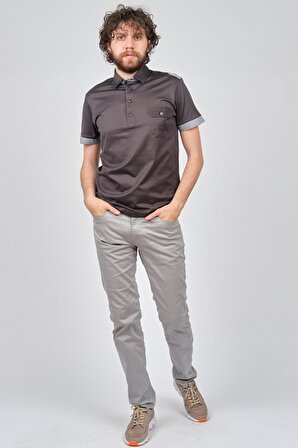 Arslanlı Erkek Cep Detaylı Polo Yaka T-Shirt 07601815 Füme