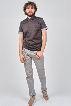 Arslanlı Erkek Cep Detaylı Polo Yaka T-Shirt 07601815 Füme