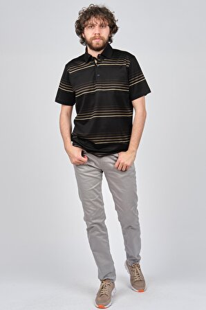 Arslanlı Erkek Çizgili Cep Detaylı Polo Yaka T-Shirt 07601130 Siyah