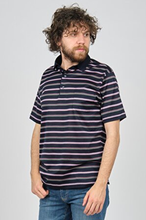 Arslanlı Erkek Cep Detaylı Çizgili Polo Yaka T-Shirt 07601117 Lacivert