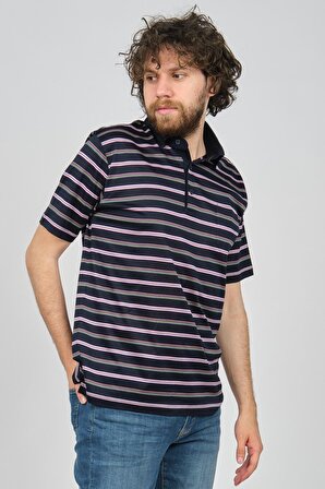 Arslanlı Erkek Cep Detaylı Çizgili Polo Yaka T-Shirt 07601117 Lacivert