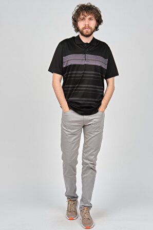 Arslanlı Erkek Çizgili Cep Detaylı Polo Yaka T-Shirt 07601121 Siyah