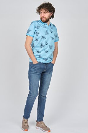 Fulker Erkek Desenli Polo Yaka T-Shirt 1340306 Mavi