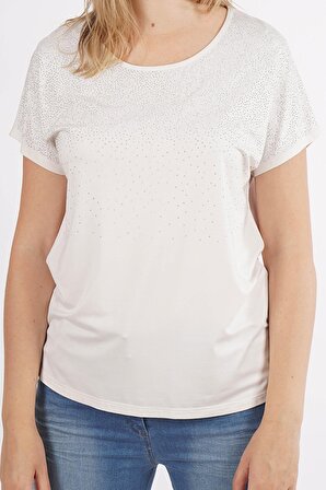 Ella Camelia Kadın Taş Detaylı T-Shirt 501054 Beyaz