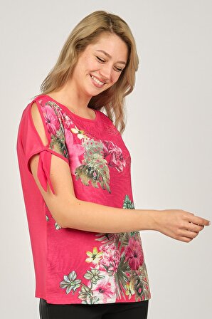 Ella Camelia Kadın Çiçek Desenli Bluz 5012039 Fuşya