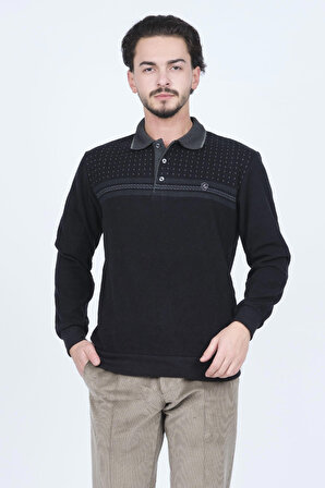 Rey Polo Erkek Desenli Polo Yaka Triko Sweat 6741251 Siyah