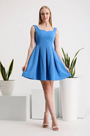 Machek Kadın Kolsuz Mini Elbise 5874 Mavi