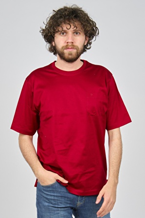 Dolfini Erkek Cep Detaylı Bisiklet Yaka T-Shirt 4842149 Bordo