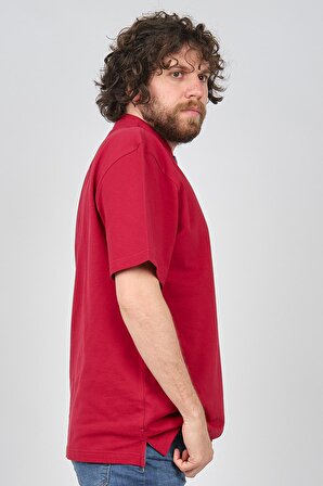 Çizgi Triko Erkek Cep Detaylı Dik Yaka T-Shirt 4253303 Kırmızı