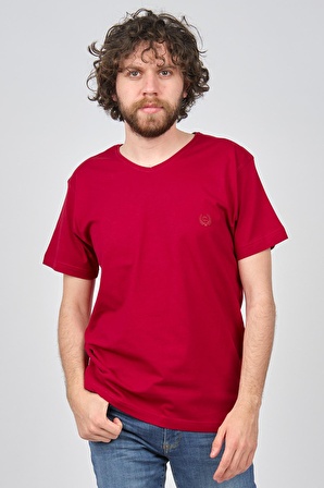 Çizgi Triko Erkek V Yaka T-Shirt 4255122 Bordo