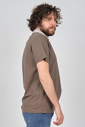 Çizgi Triko Erkek Cep Detaylı Polo Yaka T-Shirt 4253007 Vizon