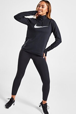 Nike Dri-Fit Swossh Hbr Runnig Standart Kesim Siyah Kadın Spor Sweatshrit 