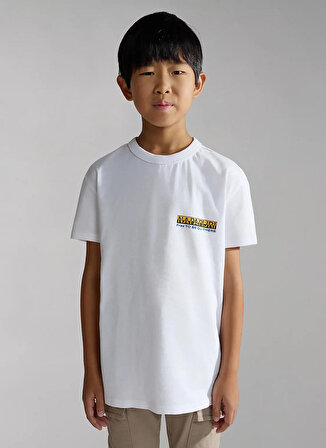 Napapijri Beyaz Erkek Çocuk Yuvarlak Yaka Kısa Kollu T-Shirt NP0A4HGN0021 K S-FUJI