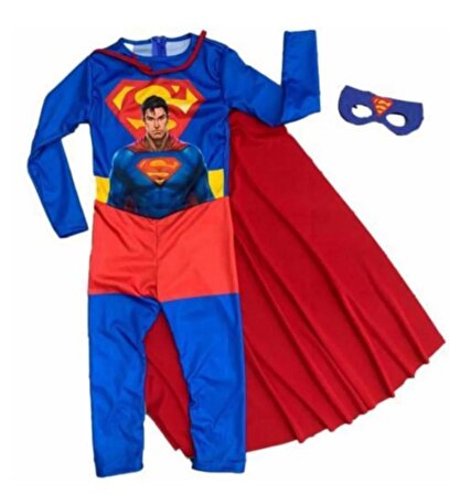 Baskılı Süperman Erkek Çocuk Kostümü - Pelerin ve Maskesi ile...
