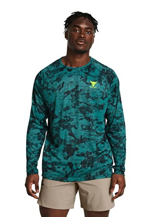 Under Armour 1383218-449 Pjt Rck IsoChill LS Petrol Erkek Bisiklet Yaka Oversize Desenli T-Shirt