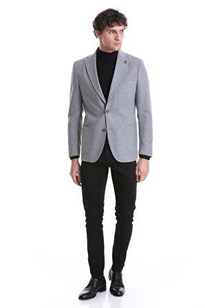 Gri Slim Fit Düz Mono Yaka Casual Ceket | 56