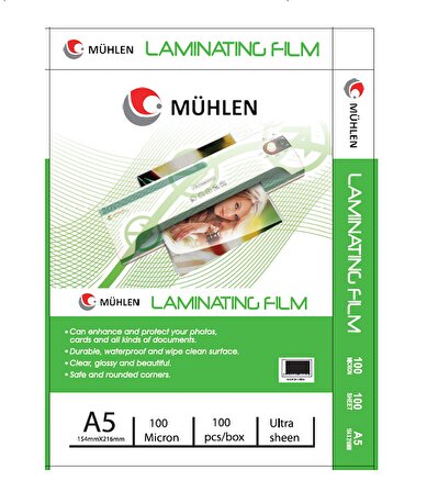 Mühlen Beutel A5-100 | A5 Boyutu, 100 Mikron Laminasyon PVC Filmi 1 Paket 100 Adet