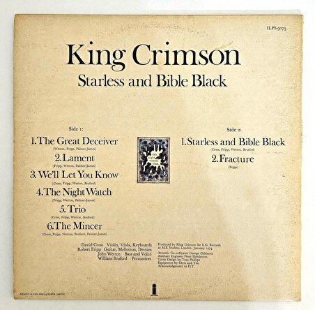King Crimson - Starless And Bible Black (1974 İngiltere 2.Baskı, Nadir Albüm)
