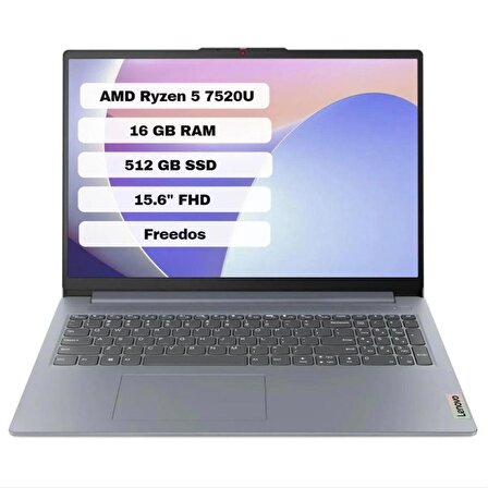 Lenovo IdeaPad Slim 3 15AMN8 AMD Ryzen 5 7520U 16GB 512GB SSD Freedos 15.6" FHD Taşınabilir Bilgisayar 82XQ00DATX