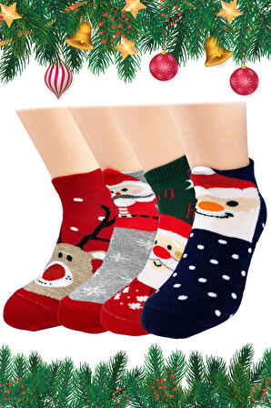 4 Çift Yılbaşı Noel Christmas Temalı Patik Çoraplar Çorap