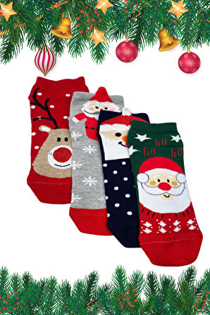 4 Çift Yılbaşı Noel Christmas Temalı Patik Çoraplar Çorap