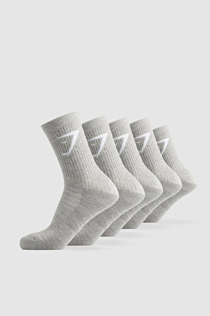 Gri Atletik Performans Çorabı Topuk ve Burunu ekstra Havlu dolgulu Spor Çorap 5 Çift