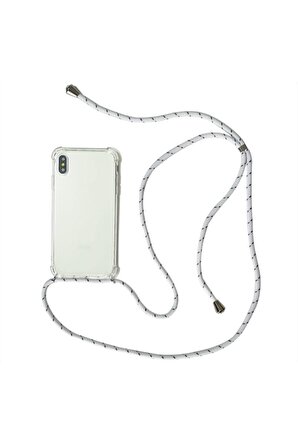Iphone X Için Boyun Askılı Şeffaf Çok Şık Kılıf Beyaz Ipli