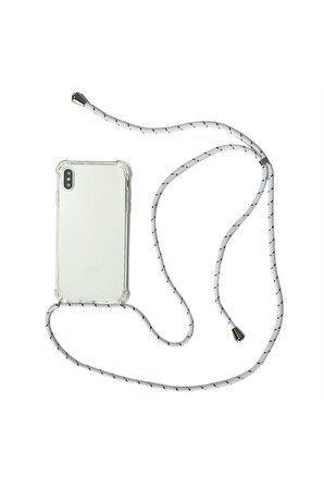 Iphone 11 Için Boyun Askılı Şeffaf Çok Şık Kılıf Beyaz Ipli