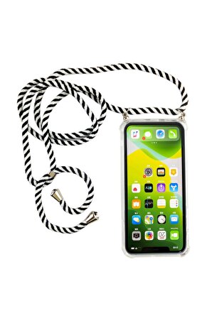 Iphone 6 Plus Için Boyun Askılı Şeffaf Çok Şık Kılıf Siyah-beyaz Zebra Ipli