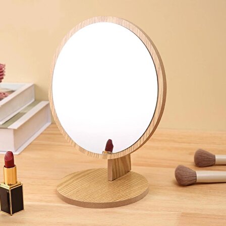 Gaman Şık Tasarımlı Dekoratif Masaüstü Ahşap Makyaj Cilt Bakımı Güzellik Aynası Yuvarlak - Ayn mode l8