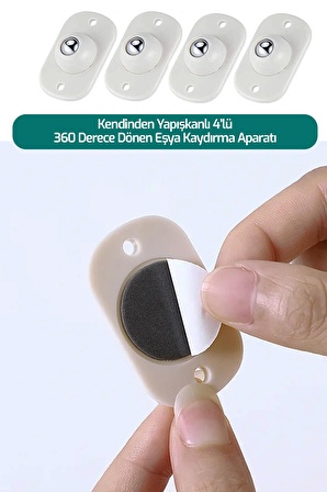 Kendinden Yapışkanlı 4’lü 360 Derece Dönen Eşya Kaydırma Aparatı