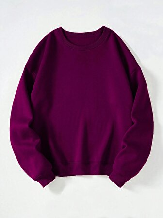 Kadın Oversize Bisiklet Yaka Basic Düz Sweatshirt