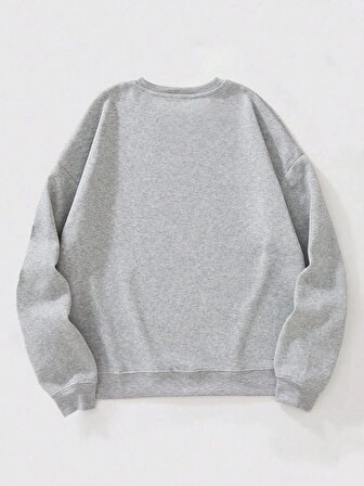 Kadın Oversize Bisiklet Yaka Basic Düz Sweatshirt