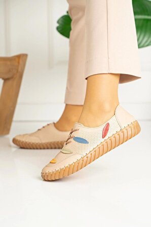 Hakiki Deri Kadın Ayakkabı Ortapedik Esnek Taban Yaprak Tasarım