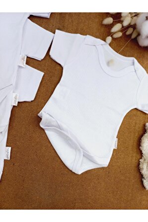 Beyaz Kısa Kol Cıtcıtlı Bebek Zıbın Iç Atlet Bady Fitilli %100 Pamuklu 4 Lü Set (56-74 CM)