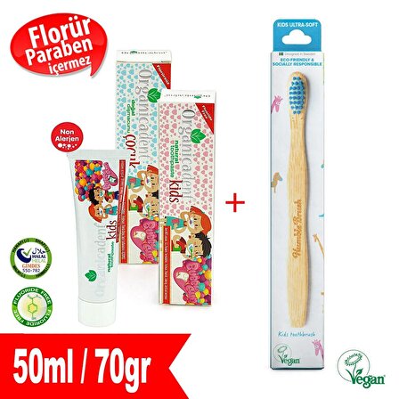 Organicadent DoğalÇocuk Diş Macunu + Humble Brush Bambu Diş Fırçası (MAVİ)