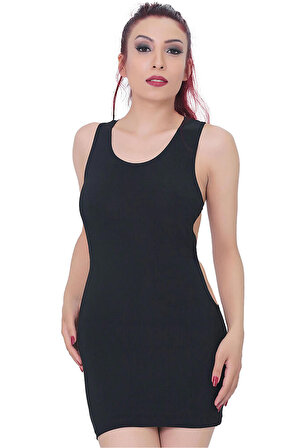 Kadın Bel Dekolteli Süper Mini Elbise - Siyah - S