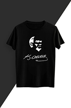 Atatürk Silüet, Siyah Kısa Kollu Unisex T-shirt