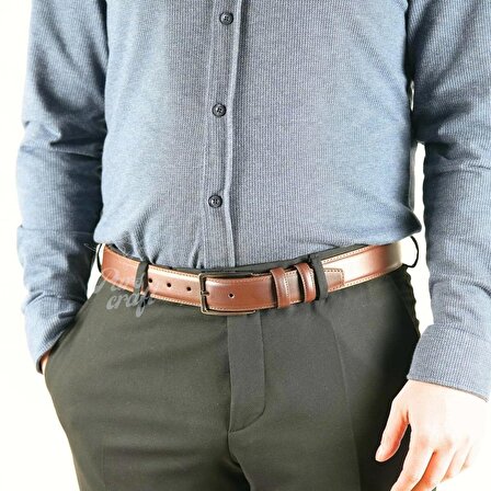 Hakiki Deri Erkek Kemer 3,5 cm Dikişli Kahverengi Klasik Kumaş Pantolon Kemeri