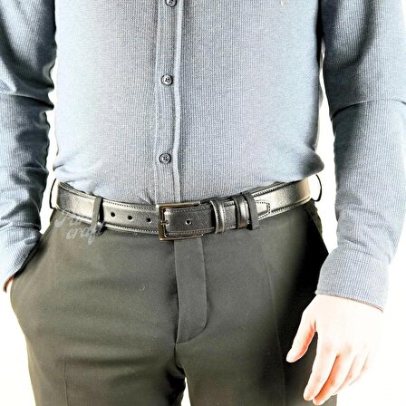 Hakiki Deri Erkek Kemer 3,5 cm Dikişli Siyah Klasik Kumaş Pantolon Kemeri