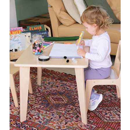 Minik Fare Montessori Ahşap Çocuk Masa Ve Sandalye Takımı (Masa + 1 Sandalye)