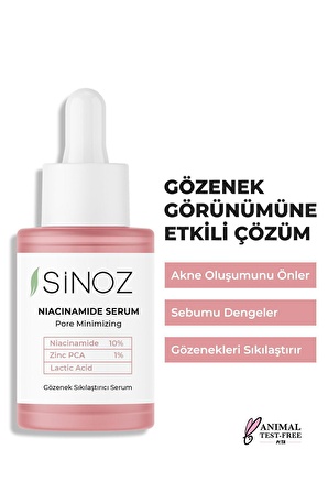 Sinoz Gözenek Sıkılaştırıcı Sebum Dengeleyici Sivilce Karşıtı Serum Niacinamide 10% + Zinc Pca 1% 30 Ml