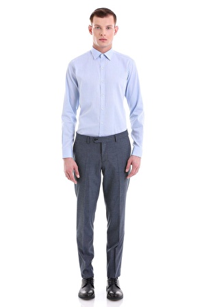Mavi Comfort Fit Desenli 100% Pamuklu Slim Yaka Uzun Kollu Spor Gömlek | M