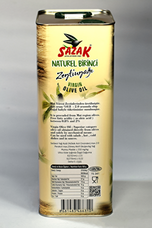 Naturel Birinci Zeytinyağı Teneke Ambalaj 5 LT