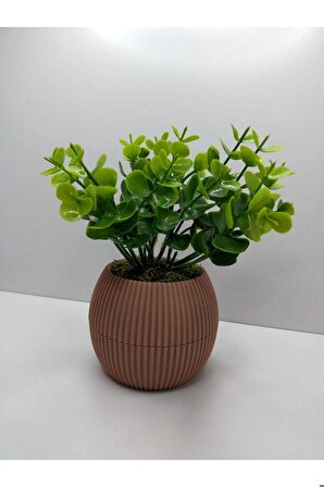 DS- Soft Pembe Saksı Şimşir Yapay Çiçek Bitki Taş Yosunlu 18 Cm Dekoratif Masa Raf Çiçeği No:1 