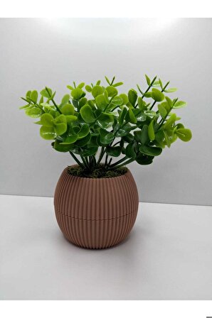 DS- Soft Pembe Saksı Şimşir Yapay Çiçek Bitki Taş Yosunlu 18 Cm Dekoratif Masa Raf Çiçeği No:1 