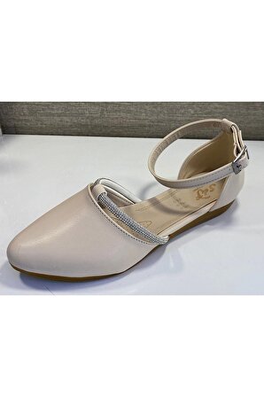 Sedef 299 Kadın Baletli Taşlı Babet Ayakkabı Bej