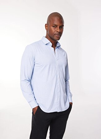 AT.P.CO Slim Fit Gömlek Yaka Açık Mavi Erkek Gömlek A276CARLS98G-